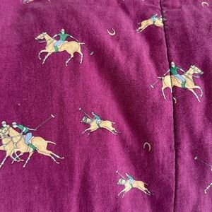 Vintage Burgundy Polo Players Equestrian Horse Quilted Blanket - 67”x80”
